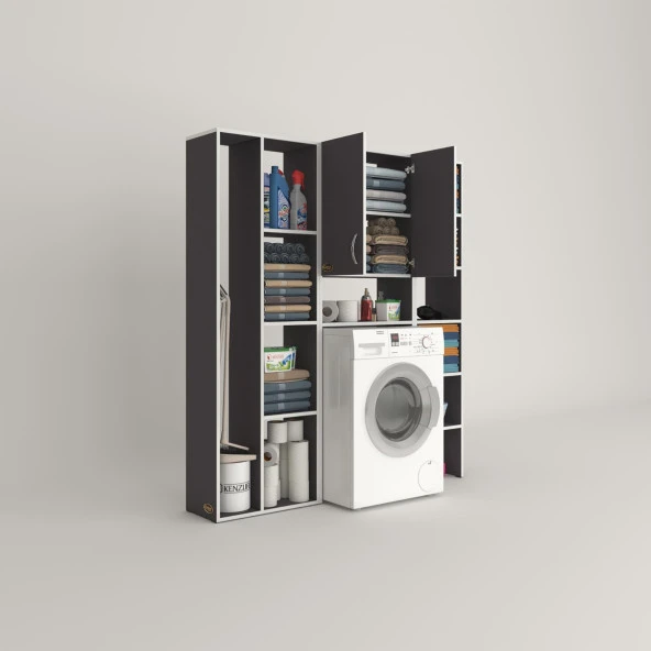 Kenzlife çamaşır makinesi dolabı veronikamega gri 180*156*20 banyo arkalıksız raflı ürün görseli