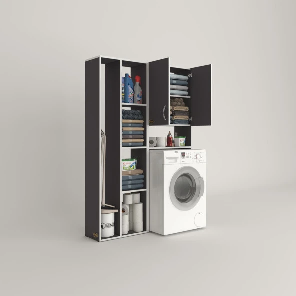 Kenzlife çamaşır makinesi dolabı veronikasüpürge gri 180*126*20 banyo arkalıksız raflı