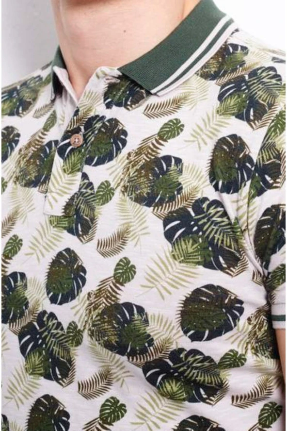 TEXONBUTİK Tropikal desenli polo yakalı tişört