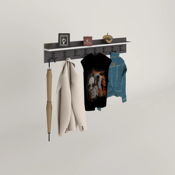 Kenzlife elbise askılığı askılık vettini gri 20*100*12 siyah 8 adet askı portmanto - Resim 2