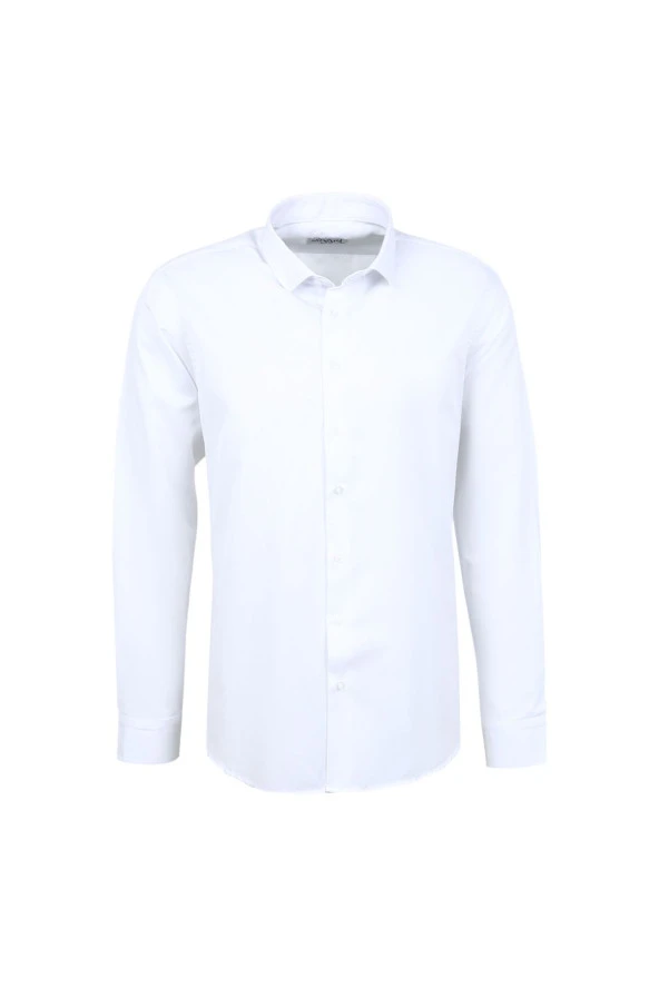 SÜVARİ Süvari Slim Fit Klasik Yaka Armürlü Beyaz Erkek Gömlek GM2024700348