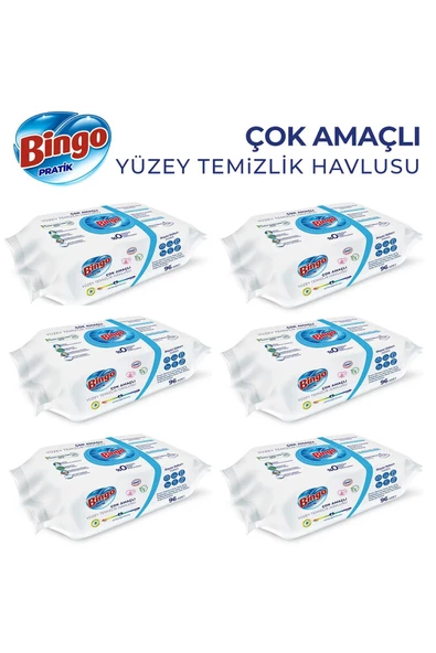 Bingo Pratik Yüzey Temizlik Havlusu Beyaz Sabun 96x6 (576 YAPRAK)