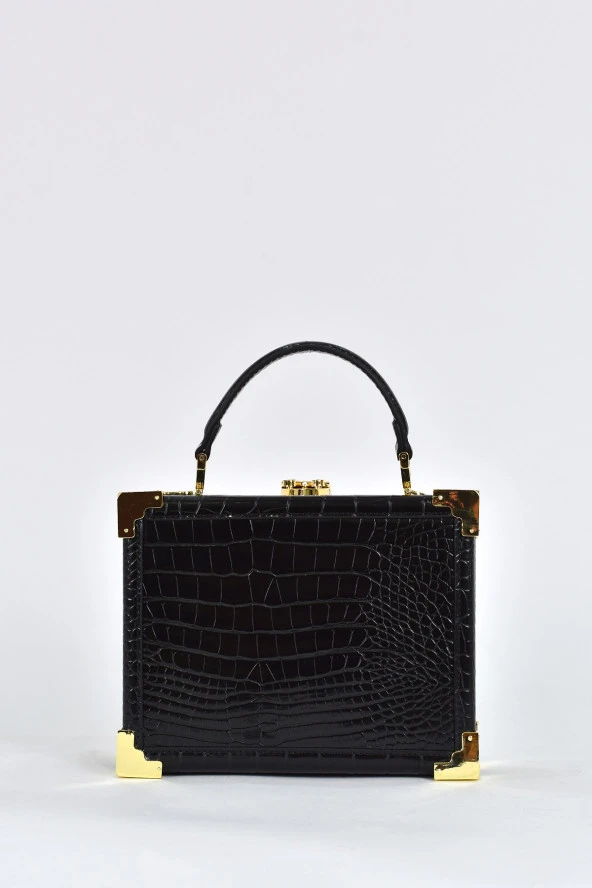 Elatae Kadın Omuz Askılı Kroko Desen Abiye Günlük El Çantası Siyah 17439 ürün görseli