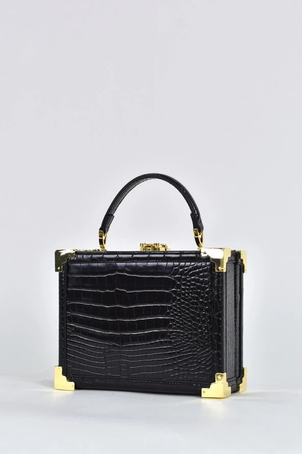 Elatae Kadın Omuz Askılı Kroko Desen Abiye Günlük El Çantası Siyah 17439 - Resim 3