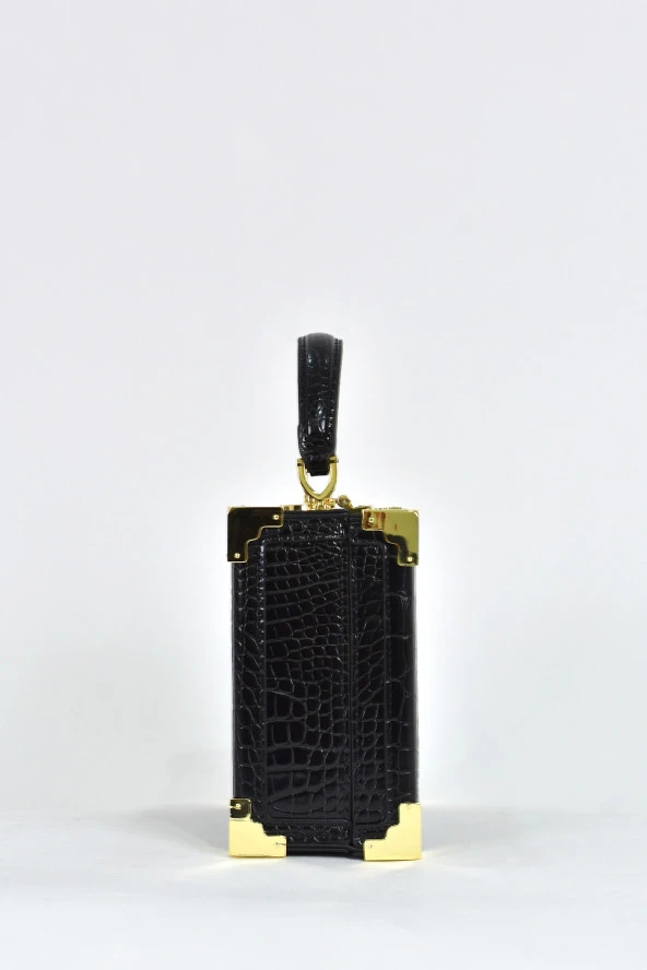 Elatae Kadın Omuz Askılı Kroko Desen Abiye Günlük El Çantası Siyah 17439 - Resim 4
