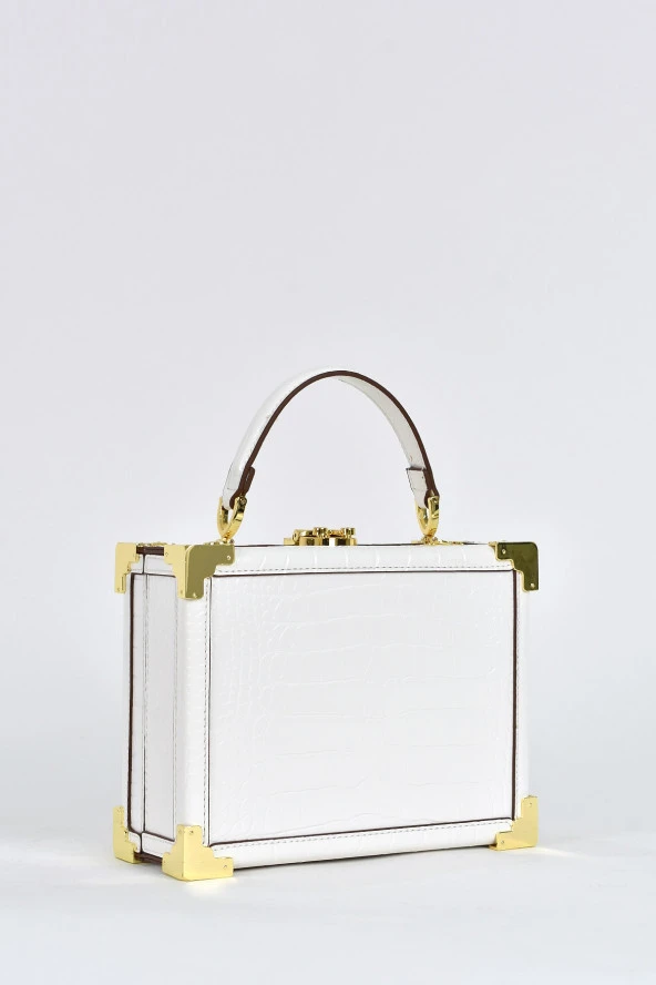 Elatae Kadın Omuz Askılı Kroko Desen Abiye Günlük El Çantası Beyaz 17439 - Resim 2