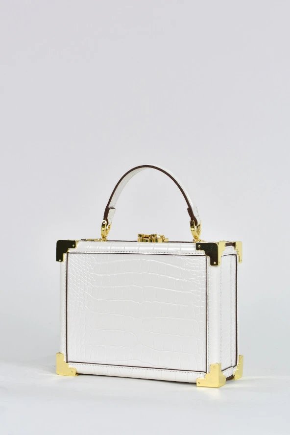 Elatae Kadın Omuz Askılı Kroko Desen Abiye Günlük El Çantası Beyaz 17439 - Resim 3