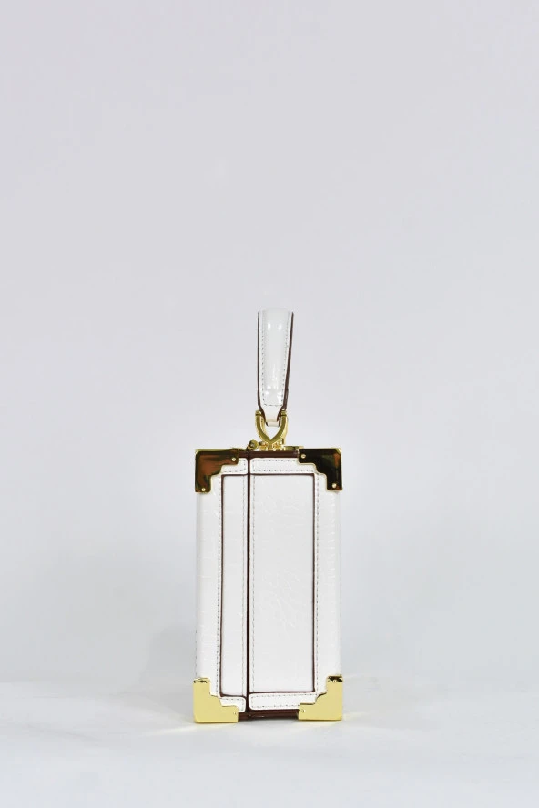 Elatae Kadın Omuz Askılı Kroko Desen Abiye Günlük El Çantası Beyaz 17439 - Resim 4