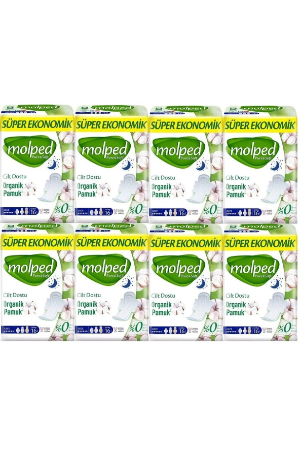 Molped Pure&soft Hijyenik Ped Süper Ekonomik Gece 16'lı 8 Adet