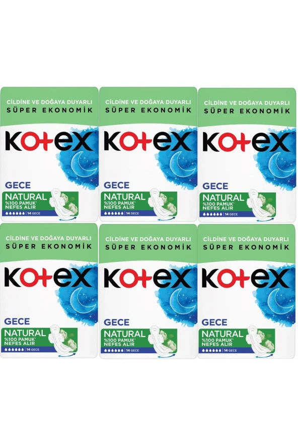 Kotex Natural Gece Hijyenik Ped 14'lü 6 Adet