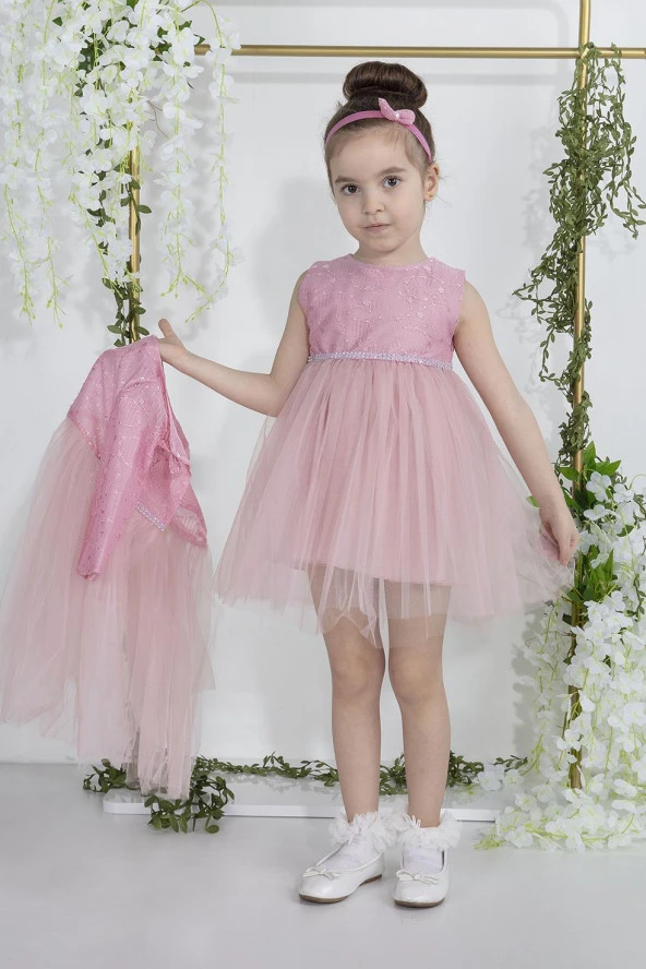 Minimony 1-5 Yaş Bolerolu Kız Bebek Çocuk Bayramlık Mezuniyet Balo Abiye Gelinlik Elbisesi 2016 - 2