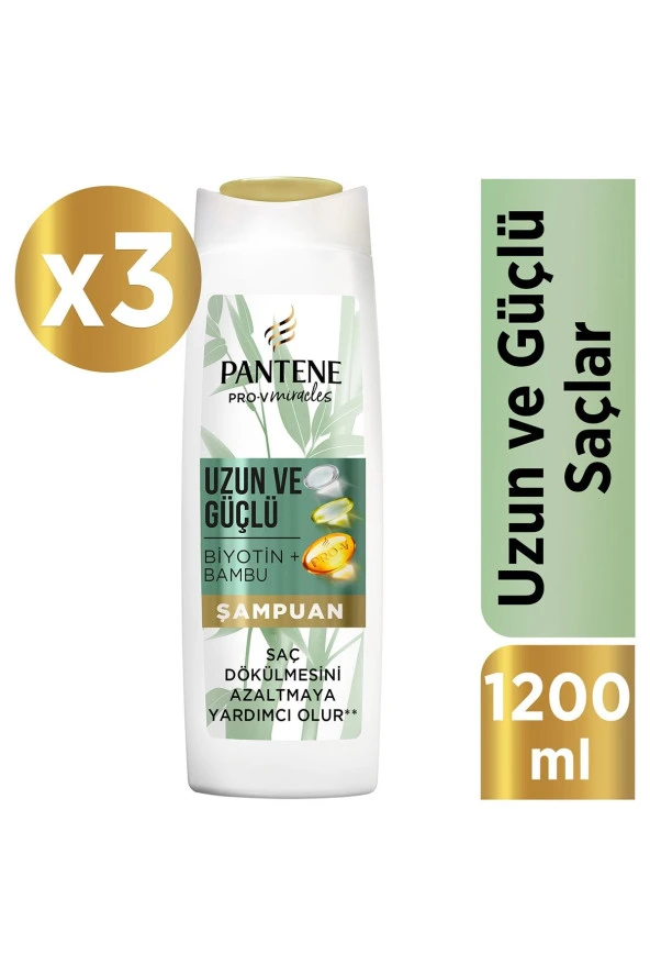 Pantene Uzun Ve Güçlü Şampuan, Bambu Ve Biyotinli, 400 ml x 3 Adet