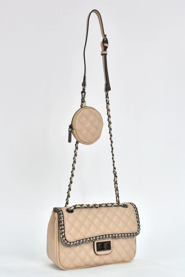 Elatae Kadın Omuz Askılı Çapraz Çanta Vizon 17597 - Resim 2