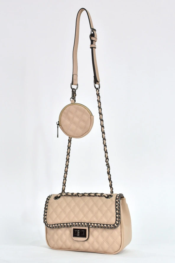 Elatae Kadın Omuz Askılı Çapraz Çanta Vizon 17597 - Resim 3