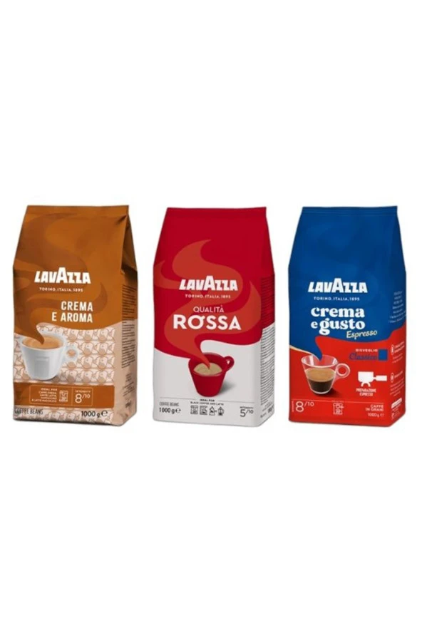 LAVAZZA Crema E Aroma 1Kg + Qualita Rossa 1Kg + Crema E Gusto 1Kg 3'Lü Çekirdek Kahve Seti 3Kg