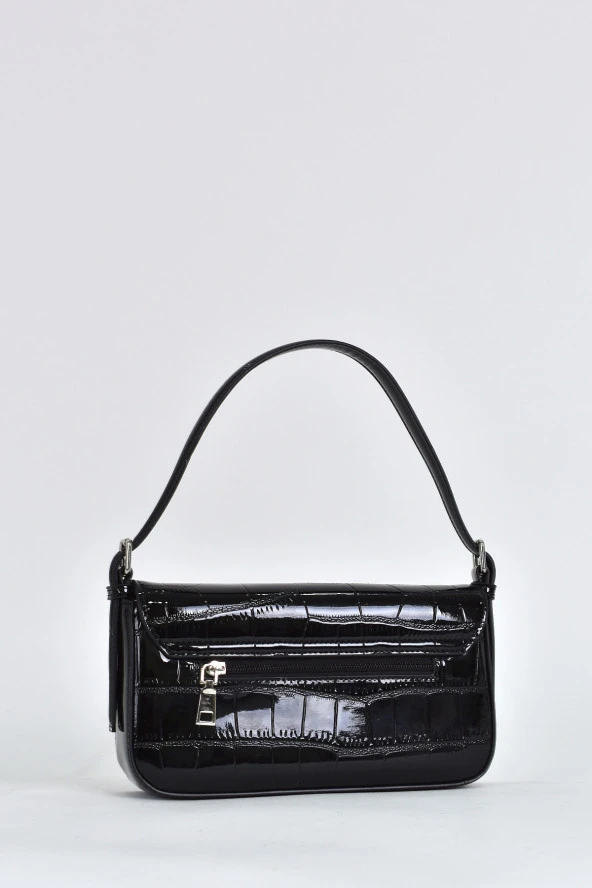 Elatae Kadın Omuz Askılı Kroko Rugan Abiye Günlük El Çantası Siyah 17338 - Resim 5