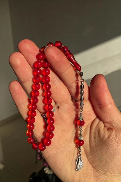 Küre Tane Bilek Boy Çay Rengi Toz Kehribar Tesbih - 5