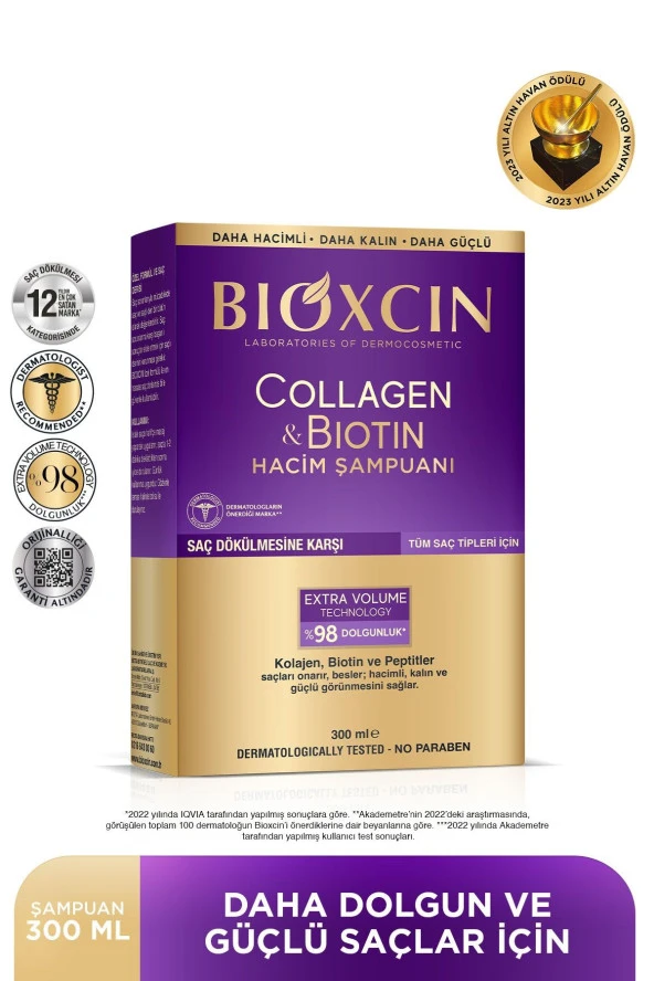 BİOXCİN COLLAGEN & BİOTİN EKSTRA HACİM ŞAMPUANI 300 ML - KOLAJEN BİOTİN İNCE SEYREK SAÇLAR