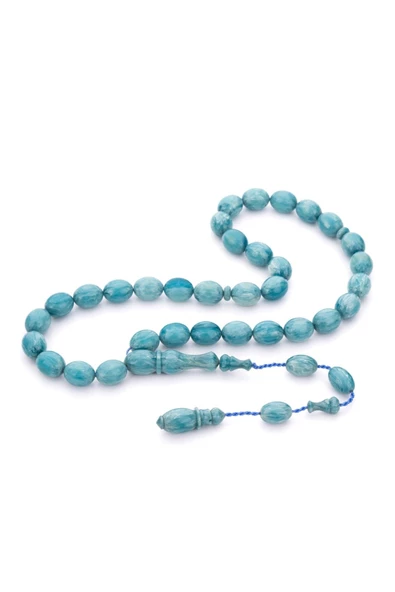 Ebruli Su Yeşili Sıkma Kehribar Tesbih - Resim 7