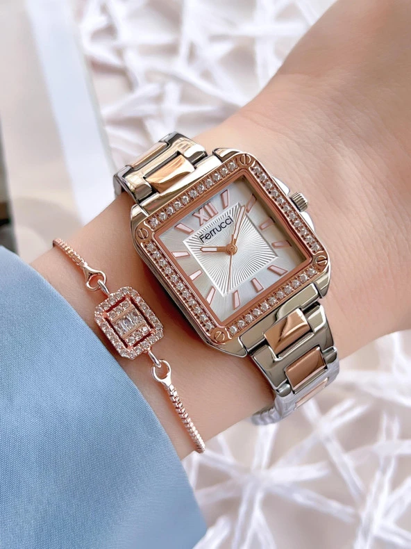 Ferrucci Kadın Kol Saat 30 Mt Suya Dayanıklı Çelik Kordon Kararmaz Renk Atmaz+Bileklik BFC.03329.2