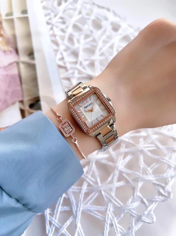 Ferrucci Kadın Kol Saat 30 Mt Suya Dayanıklı Çelik Kordon Kararmaz Renk Atmaz+Bileklik BFC.03329.2 - 2