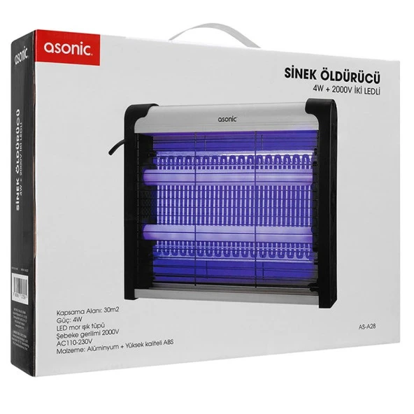 Asonic AS-A28 Orta Boy 4W+ 2000V Zincir Askısılı İki Ledli Sinek Öldürücü - 8