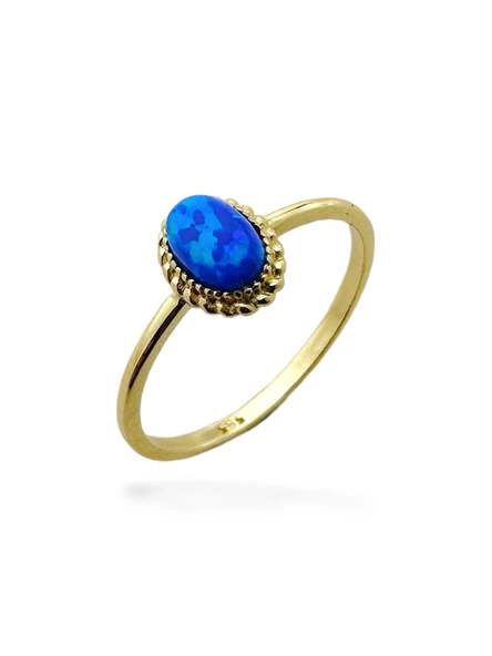 Minik Mavi Opal Doğal Taş  Şans Taşı 14 Ayar Altın Yüzük - 2