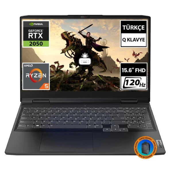 Lenovo IdeaPad Gaming 3 82SB00SBTX02 Ryzen5 7535HS 16GB 256SSD RTX2050 15.6" FullHD FreeDOS Taşınabilir Bilgisayar-CNT003