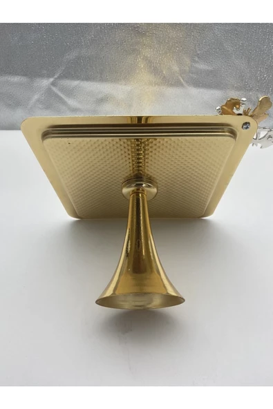Ayaklı Kare Kelebekli Gold Kek, Kurabiye ve Pasta Sunum Tabağı, Servis Tepsisi - 2