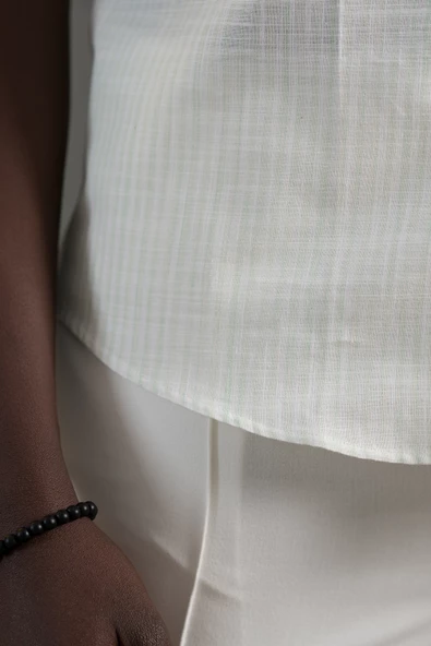 Advante İnce Çizgili Yaka Düğmeli Katlamalı Kol Pamuklu Slimfit Yazlık Keten Gömlek - Resim 10