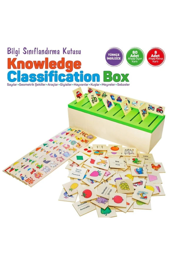 Ahşap Bilgi Sınıflandırma Kutusu Eğitici Mazgallı Oyuncak 88 Parça Knowledge Classification Box - 4