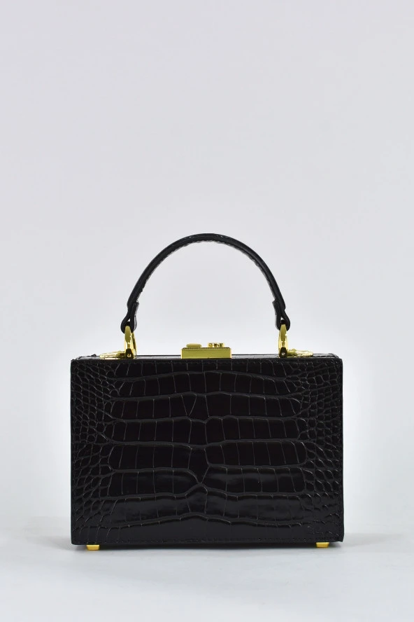 Elatae Kadın Omuz Askılı Kroko Desen Abiye Günlük El Çantası Siyah 17441 ürün görseli