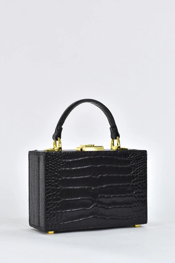 Elatae Kadın Omuz Askılı Kroko Desen Abiye Günlük El Çantası Siyah 17441 - Resim 2