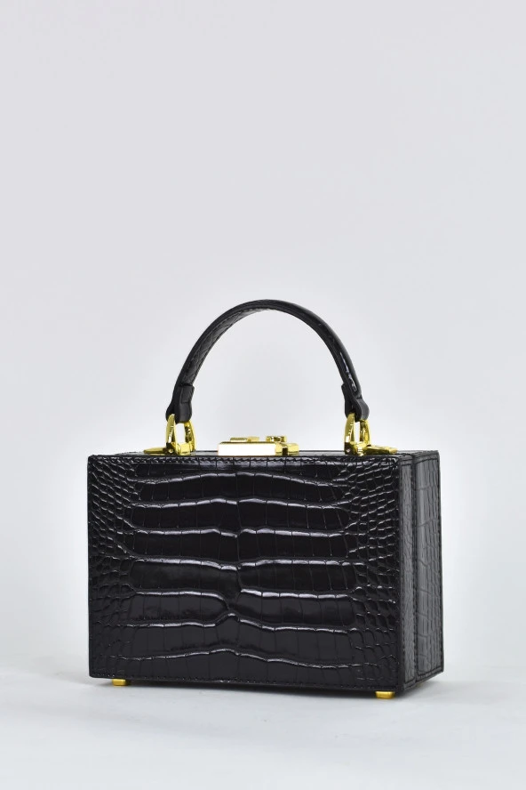 Elatae Kadın Omuz Askılı Kroko Desen Abiye Günlük El Çantası Siyah 17441 - Resim 3