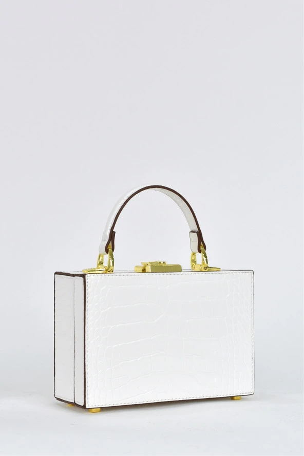 Elatae Kadın Omuz Askılı Kroko Desen Abiye Günlük El Çantası Beyaz 17441 - Resim 2