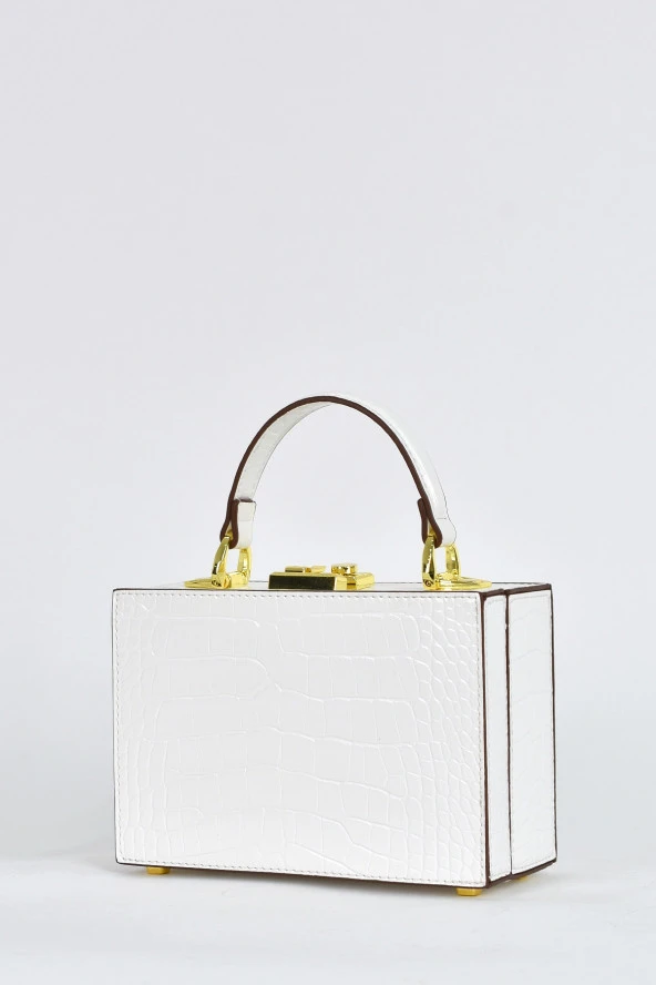 Elatae Kadın Omuz Askılı Kroko Desen Abiye Günlük El Çantası Beyaz 17441 - Resim 3