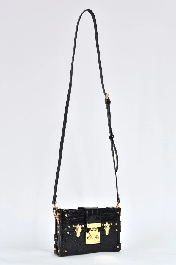 Elatae Kadın Omuz Askılı Kroko Desen Abiye Günlük Çapraz Çanta Siyah 17442 - Resim 2