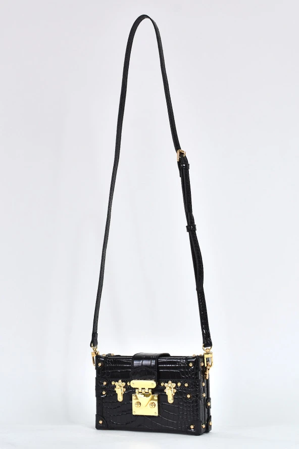 Elatae Kadın Omuz Askılı Kroko Desen Abiye Günlük Çapraz Çanta Siyah 17442 - Resim 3