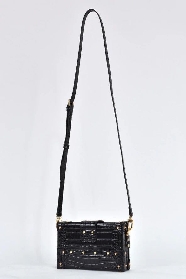 Elatae Kadın Omuz Askılı Kroko Desen Abiye Günlük Çapraz Çanta Siyah 17442 - Resim 5