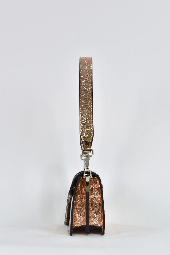 Elatae Kadın Omuz Askılı Kroko Desen Rugan Abiye Çanta Bronz 17342 - Resim 4