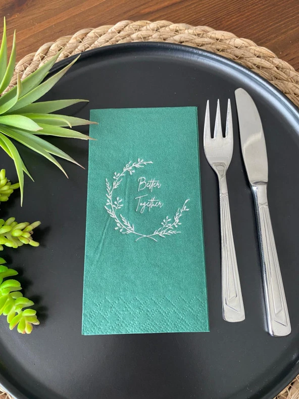 Gümüş Yaldızlı Yeşil Better Together Peçete 16 Adet ürün görseli 1