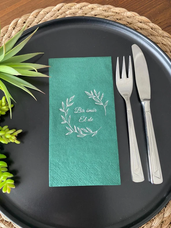 Gümüş Yaldızlı Yeşil Bir Ömür El Ele Peçete 16 Adet ürün görseli 1