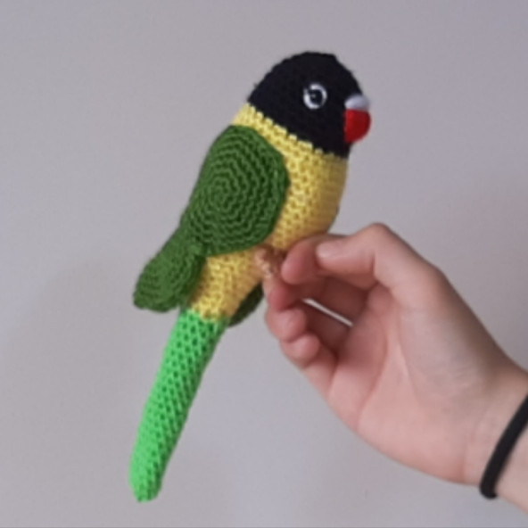 Amigurumi Örgü Oyuncak Muhabbet Kuşu Siyah Yeşil