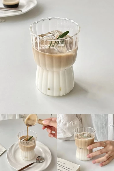 2'li İskandinav Midi Vintage Burgulu Tarz Bardak Kahve Sunum Isıya Dayanıklı Cam Bardağı 380 ml. - 3