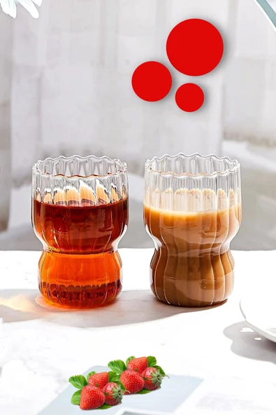 4'lü İskandinav Midi Vintage Burgulu Tarz Bardak Kahve Sunum 380 ml. Isıya Dayanıklı Cam Bardağı - 2