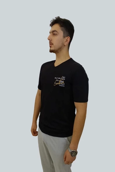 Erkek Couture V Yaka Siyah Tişört - 2