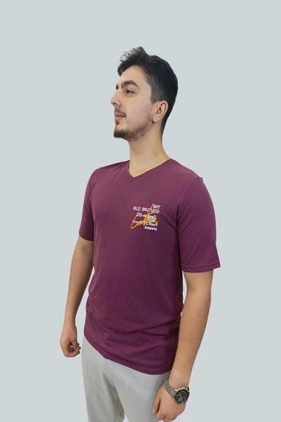 Erkek Couture V Yaka Vişne Tişört - 2