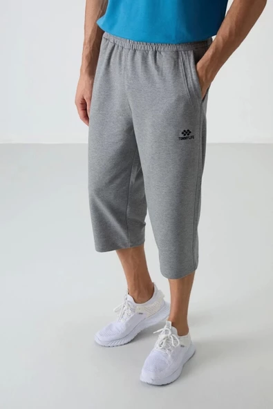 Tommy Lıfe Gri Melanj Pamuklu Yumuşak Dokulu Standart Fit Nakışlı Erkek Kapri - 83102 - 3