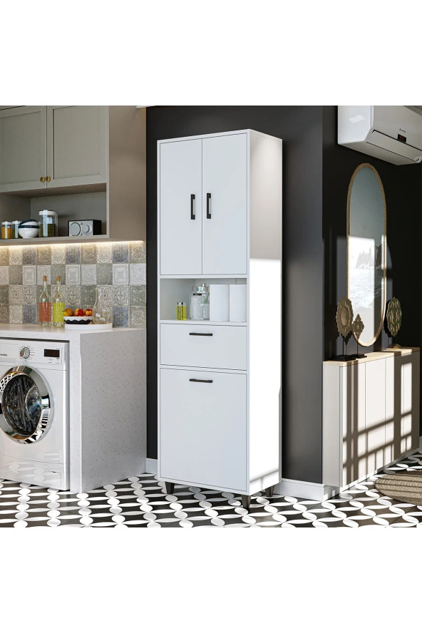 ROOMART Çamaşır Sepetli Banyo Dolabı, Çok Amaçlı Çekmeceli Dolap 60 x 200 cm - 3