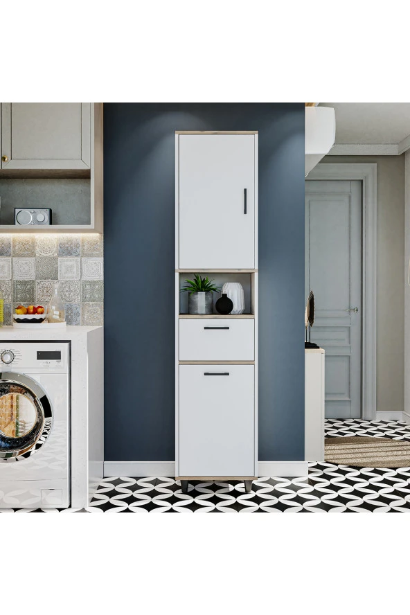 ROOMART Çamaşır Sepetli Banyo Dolabı, Çok Amaçlı Çekmeceli Dolap 45 x 200 cm - 7